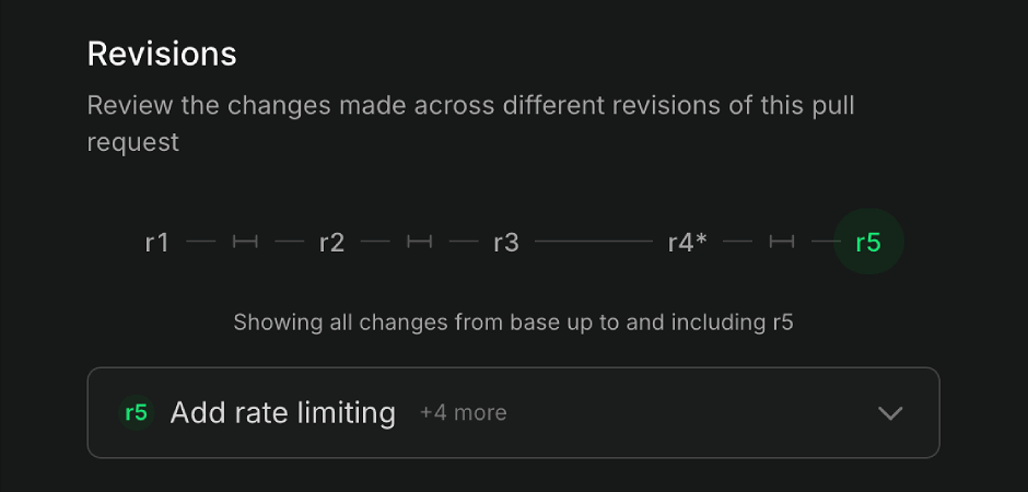 Revision tracking interface showing code changes over time