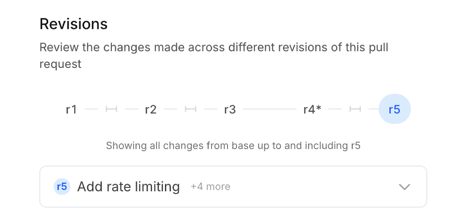 Revision tracking interface showing code changes over time